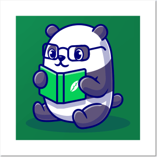 Cute Panda Reading Book Cartoon Posters and Art